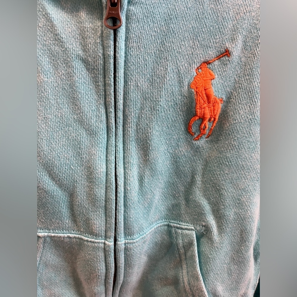 POLO size 4/4T aqua slip up hooded sweatshirt - Picture 7 of 7